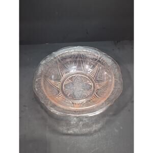 Hazel Atlas Royal Lace Pink Glass Bowl, Depression Glass Fruit Bowl 10", Vintage